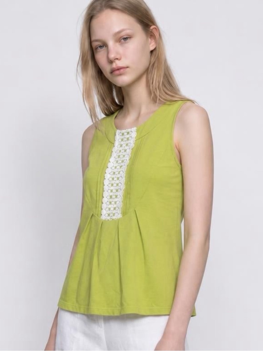Deletta Green Crochet Trim Sleeveless Boho Tank Summer Top